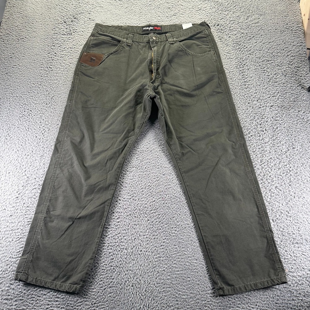 Wrangler Riggs Pant Mens 38x30 Green Cotton‎ Khakis Straight Workwear Technician